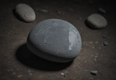 A single smooth grey river stone resting alone on a dark surface.